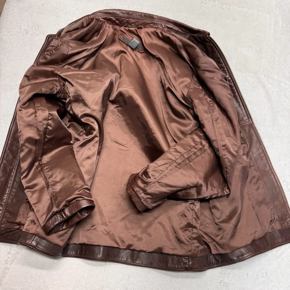 VTG 90 Banana Republic‎ Mens Large Brown Leather Full Zip Jacket Classic Collar
